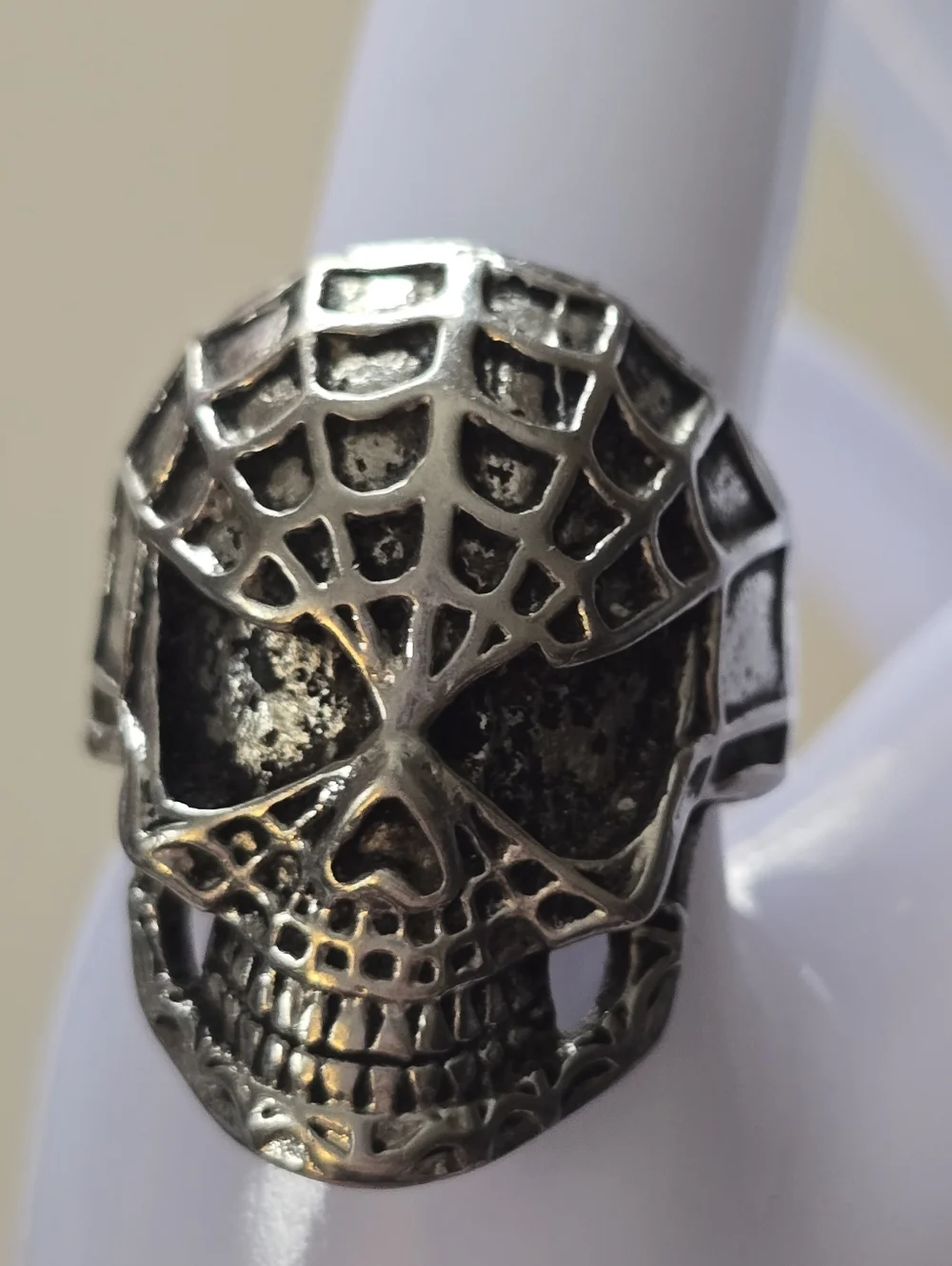 Men's Silver Skull Web Ring - Gothic Statement Jewelry Size 11